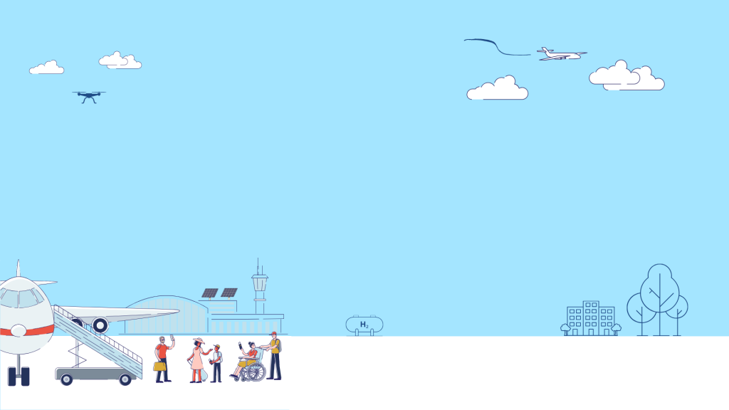 Hintergrundbild Flughafenbetrieb mit mehreren Passagieren