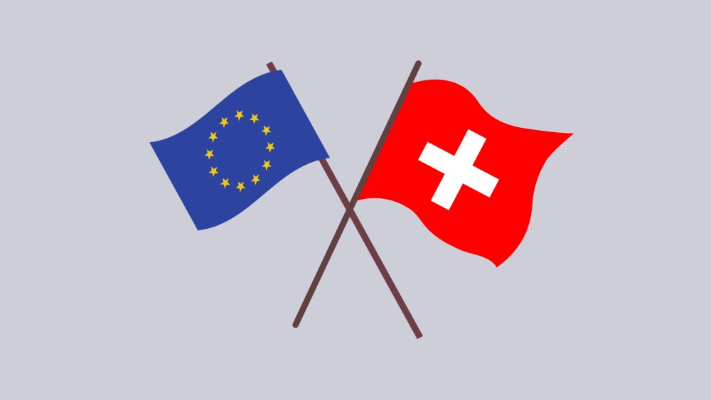 Gekreuzte Flaggen der EU und der Schweiz